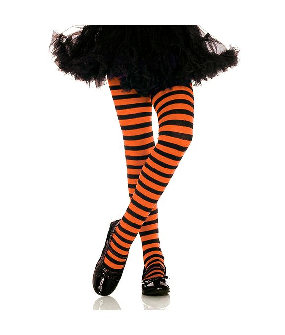 Meia Calça Infantil Listrada Laranja e Preto - maxfesta