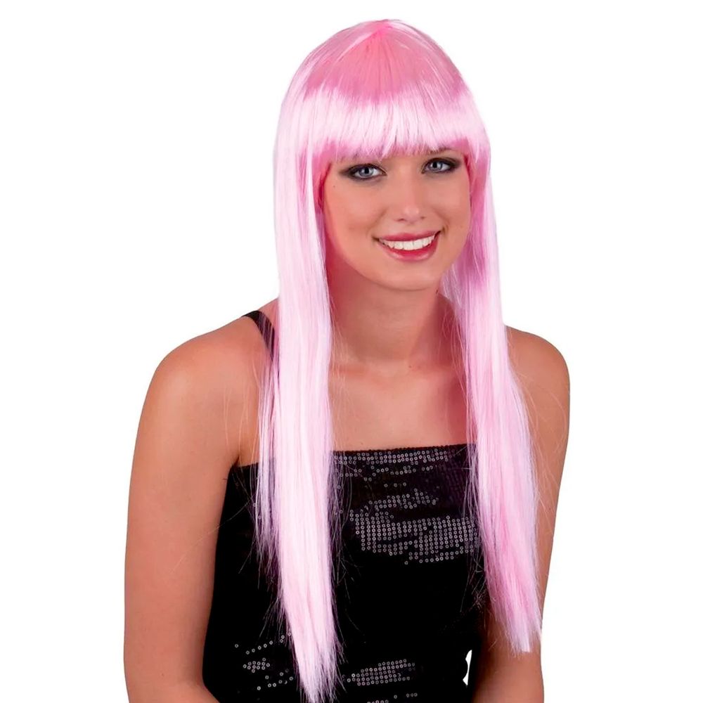 Peruca Longa Rosa Claro - maxfesta